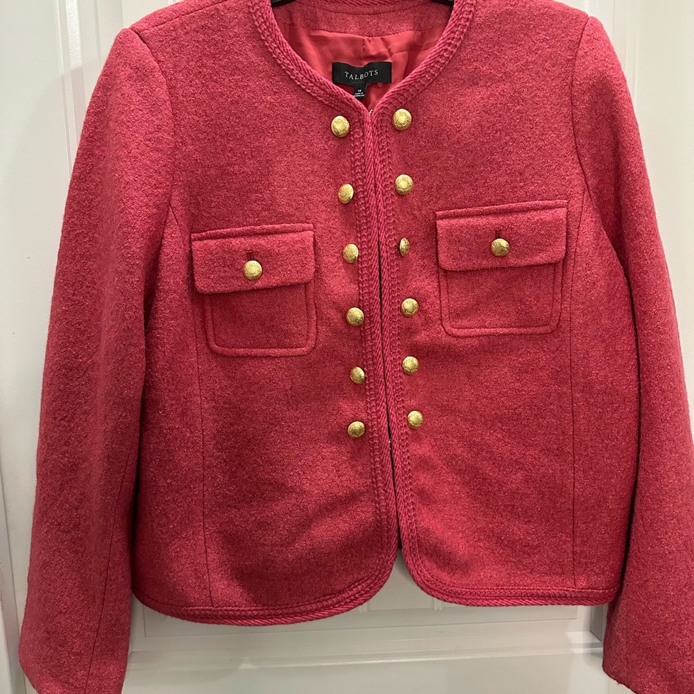 Talbots soft pink Button-Accent military style crop jacket 16 - Picture 2 of 6